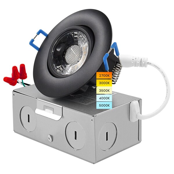 Luxrite 3 Inch Gimbal LED Recessed Downlight 5CCT 2700K-5000K 8W 600LM Dimmable Damp Rated IC Rated Black LR23221-1PK - main